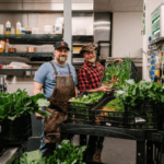 Chef Bruce McQuain of The Roe, left, and farmer Chris Bach