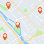 map graphic with burger joints marked with pins